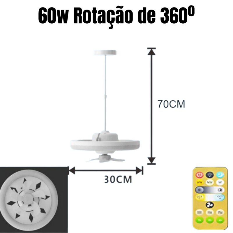 Ventilador de Teto com controle Remoto e 360 ° Rotação