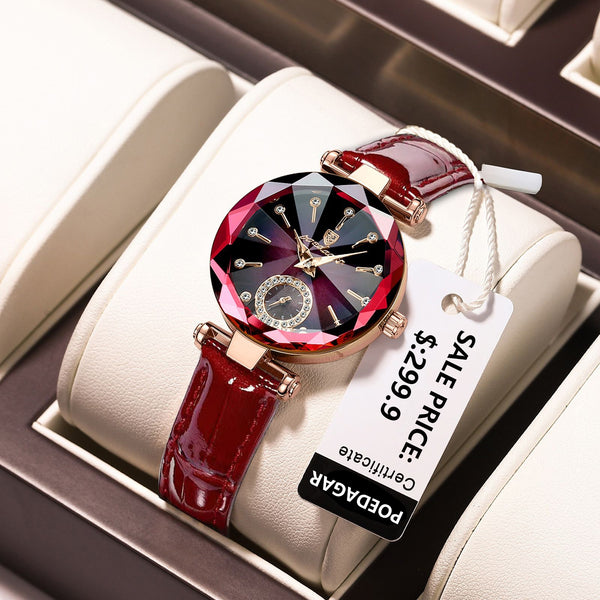POEDAGAR Relógios femininos Moda Diamante Couro Relógio de quartzo Marca de luxo Relógio de pulso feminino à prova d'água Presente para namorada