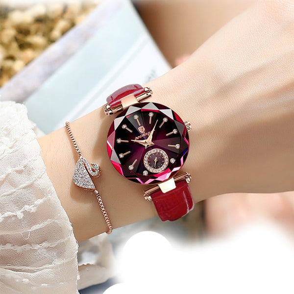 Relógios femininos Moda Diamante Couro de luxo à prova d'água